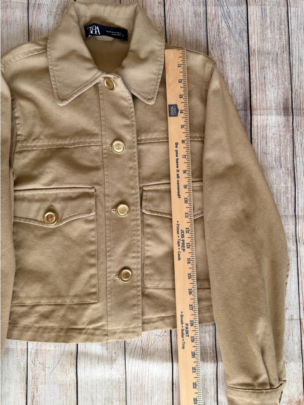 Zara Khaki Tan Cropped Utility Jacket Gold Buttons Women’s S - Picture 10 of 14